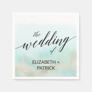 Aqua and Gold Watercolor Beach Hochzeit Serviette