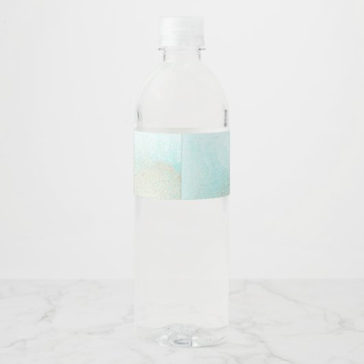 Aqua and Gold Watercolor Beach Hochzeit Wasserflaschenetikett (Rückseite)