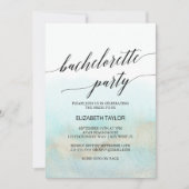 Aqua and Gold Watercolor Beach Junggeselinnen-Absc Einladung (Vorderseite)