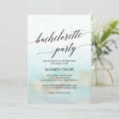 Aqua and Gold Watercolor Beach Junggeselinnen-Absc Einladung (Stehend Vorderseite)