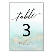 Aqua and Gold Watercolor Beach Tischnummer (Rückseite)