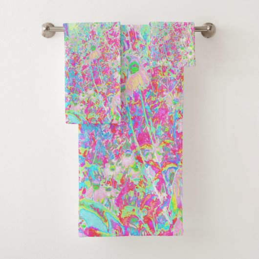 Aqua and Hot Pink Sunrise in My Rubio Garden Badhandtuch Set (Insitu)