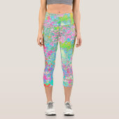 Aqua and Hot Pink Sunrise in My Rubio Garden Capri Leggings (Vorderseite)