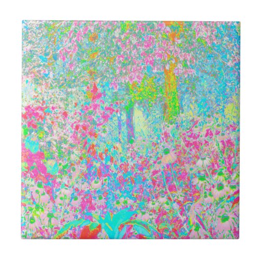 Aqua and Hot Pink Sunrise in My Rubio Garden Fliese (Vorderseite)