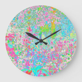 Aqua and Hot Pink Sunrise in My Rubio Garden Große Wanduhr