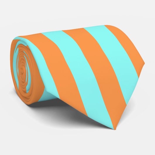 Aqua and Light Orange Stripes Summer Look Krawatte (Gerollt)