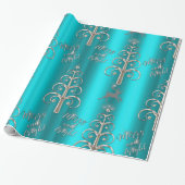Aqua and Metallic Silver Christmas Geschenkpapier (Ungerollt)