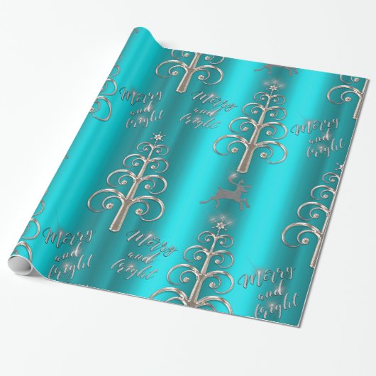 Aqua and Metallic Silver Christmas Geschenkpapier (Ungerollt)