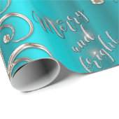 Aqua and Metallic Silver Christmas Geschenkpapier (Rolleneckpunkt)