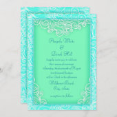 Aqua and Mint Waves Green Beach Hochzeit Einladung (Vorne/Hinten)