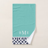 Aqua and Navy Trellis Monogram Badhandtuch Set (Handtuch)