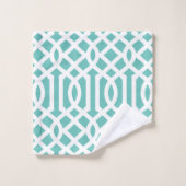 Aqua and Navy Trellis Monogram Badhandtuch Set (Waschlappen)