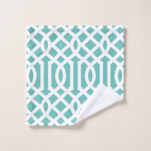 Aqua and Navy Trellis Monogram Badhandtuch Set (Waschlappen)