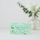 Aqua and Olive Green Wirbel Business Card Visitenkarte (Stehend Vorderseite)