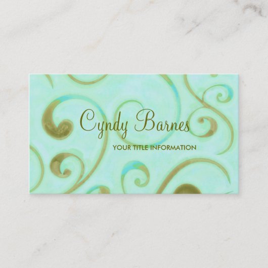 Aqua and Olive Green Wirbel Business Card Visitenkarte (Vorderseite)