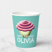 Aqua and Pink Cupcake Girl's Birthday Pappbecher (Vorderseite)