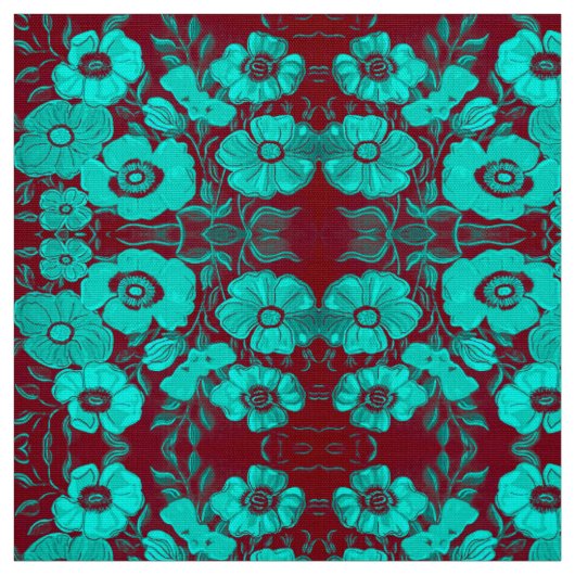Aqua and Red Fall Fabric Stoff (Muster)