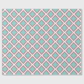 Aqua and Red Holiday marokkanische Quatrefolie Geschenkpapier (Flach)