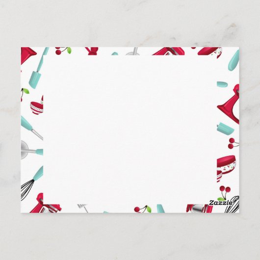 Aqua and Red Kitchen Gadget - Rezept Karte Unausge (Rückseite)