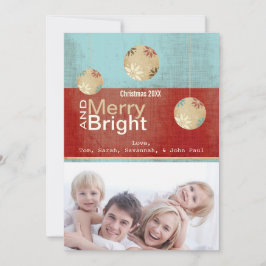 Aqua and Red Merry and Bright Family Photo Card Feiertagskarte