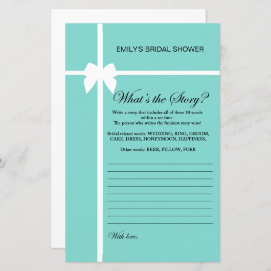 Aqua and Ribbon Brautparty Game PRINIERT (Vorne/Hinten)