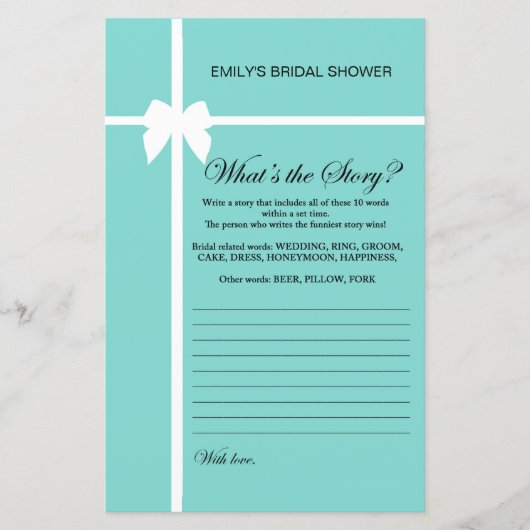 Aqua and Ribbon Brautparty Game PRINIERT (Vorderseite)