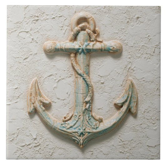 Aqua and Sand Coastal Anchor Art Fliese (Vorderseite)