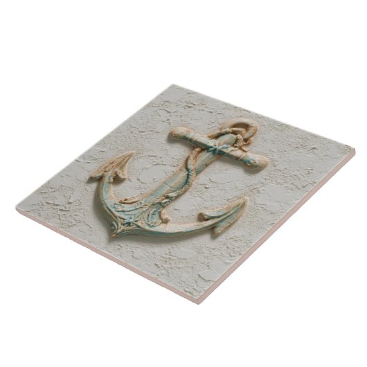 Aqua and Sand Coastal Anchor Art Fliese (Seite)