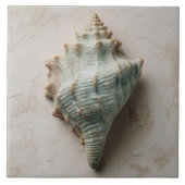 Aqua and Sand Coastal Conch Shell Fliese (Vorderseite)