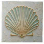 Aqua and Sand Coastal Scallop Shell Fliese (Vorderseite)