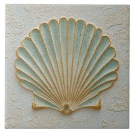 Aqua and Sand Coastal Scallop Shell Fliese