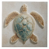 Aqua and Sand Coastal Sea Turtle Art Fliese (Vorderseite)
