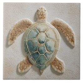 Aqua and Sand Coastal Sea Turtle Art Fliese