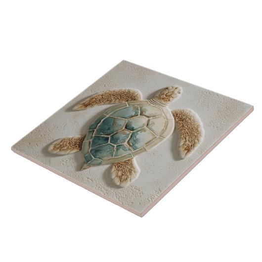 Aqua and Sand Coastal Sea Turtle Art Fliese (Seite)