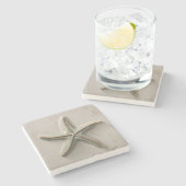 Aqua and Sand Starfish Coastal Steinuntersetzer (Seitenansicht)