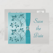 Aqua and Silver Quinceanera Save the Date Card Ankündigungspostkarte (Vorne/Hinten)