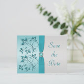 Aqua and Silver Quinceanera Save the Date Card Ankündigungspostkarte (Stehend Vorderseite)