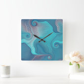 Aqua and Taupe Oceanic Swirls Quadratische Wanduhr (Zuhause)