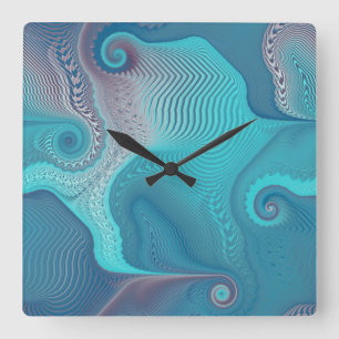 Aqua and Taupe Oceanic Swirls Quadratische Wanduhr