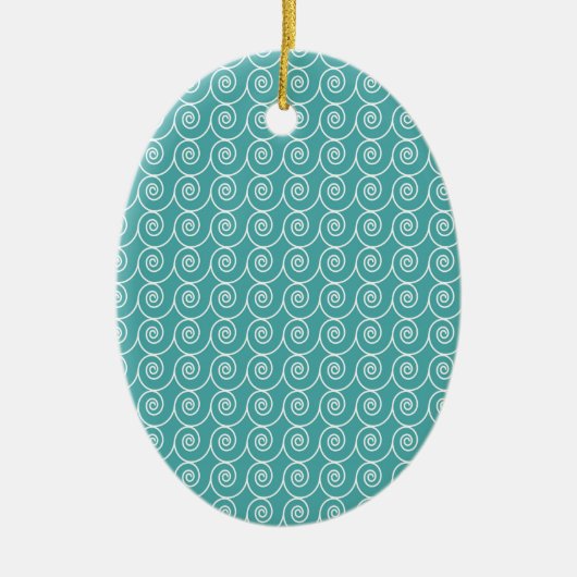 Aqua and White Curlie Cue Pattern Keramikornament (Vorne)