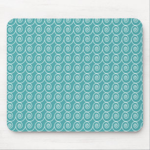 Aqua and White Curlie Cue Pattern Mousepad
