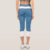 Aqua and White Poke A Dots Hoch weiße Garni Capri Leggings (Rückseite)