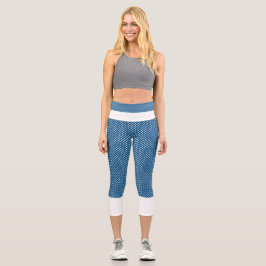 Aqua and White Poke A Dots Hoch weiße Garni Capri Leggings