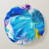Aqua and White Round Cushion Rundes Kissen (Rückseite)