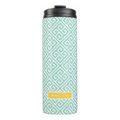 Aqua and Yellow Greece Key Monogram Thermosbecher (Vorderseite)