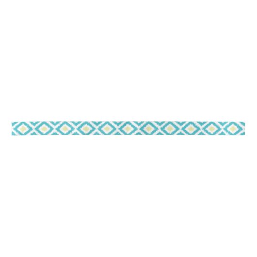 Aqua and Yellow Ikat Diamonds Pattern Satinband (Vorderseite)
