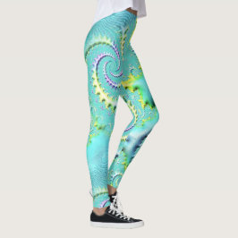 Aqua and Yellow Swirl Ladys Leggings