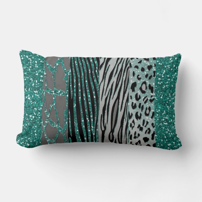 Aqua Animal Print Throw Kissen (Vorderseite)