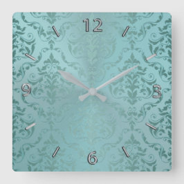Aqua Antique Vintag Damask Wall Clock Quadratische Wanduhr