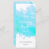 Aqua Aqua Aqua Aquarell, Hochzeitsmenü am Strand Menükarte (Vorne/Hinten)